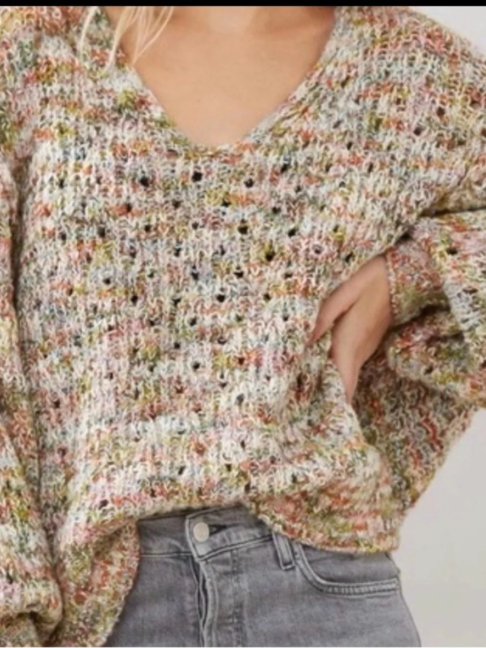 Free People Highland V Neck Drop Shoulder Sweater size Large